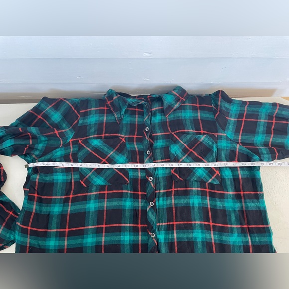 Green/Black/Orange Plaid Bell Sleeve Love & Legend Button Down Top - Picture 5 of 10